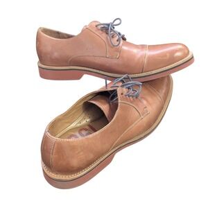 1901 Oxford Shoes Mens Tan Leather Cap Toe Lace Up Casual Dress Shoes Brown
